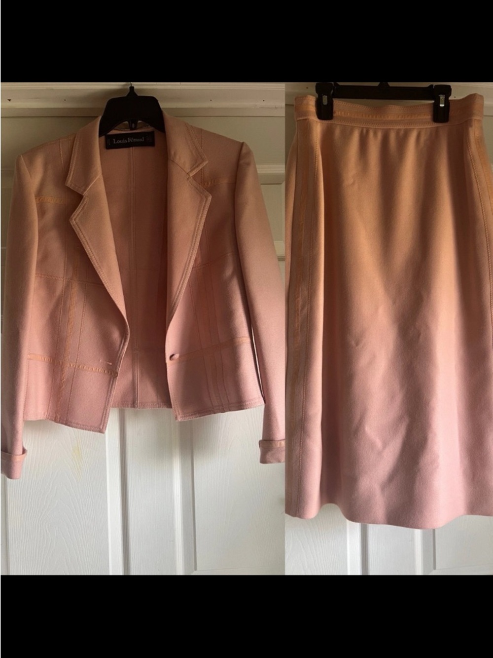 80s Vintage Louis Feraud 100% Wool Blazer And Skirt Set Pink Sz 10